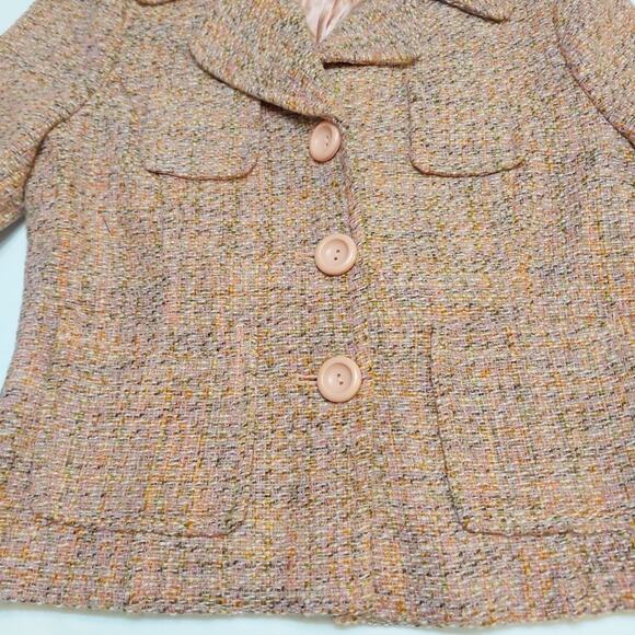 Gap Vtg Women Blazer Size 8P 3 Button Tweed Blush Pink Crop Acetate Lining - Picture 5 of 12